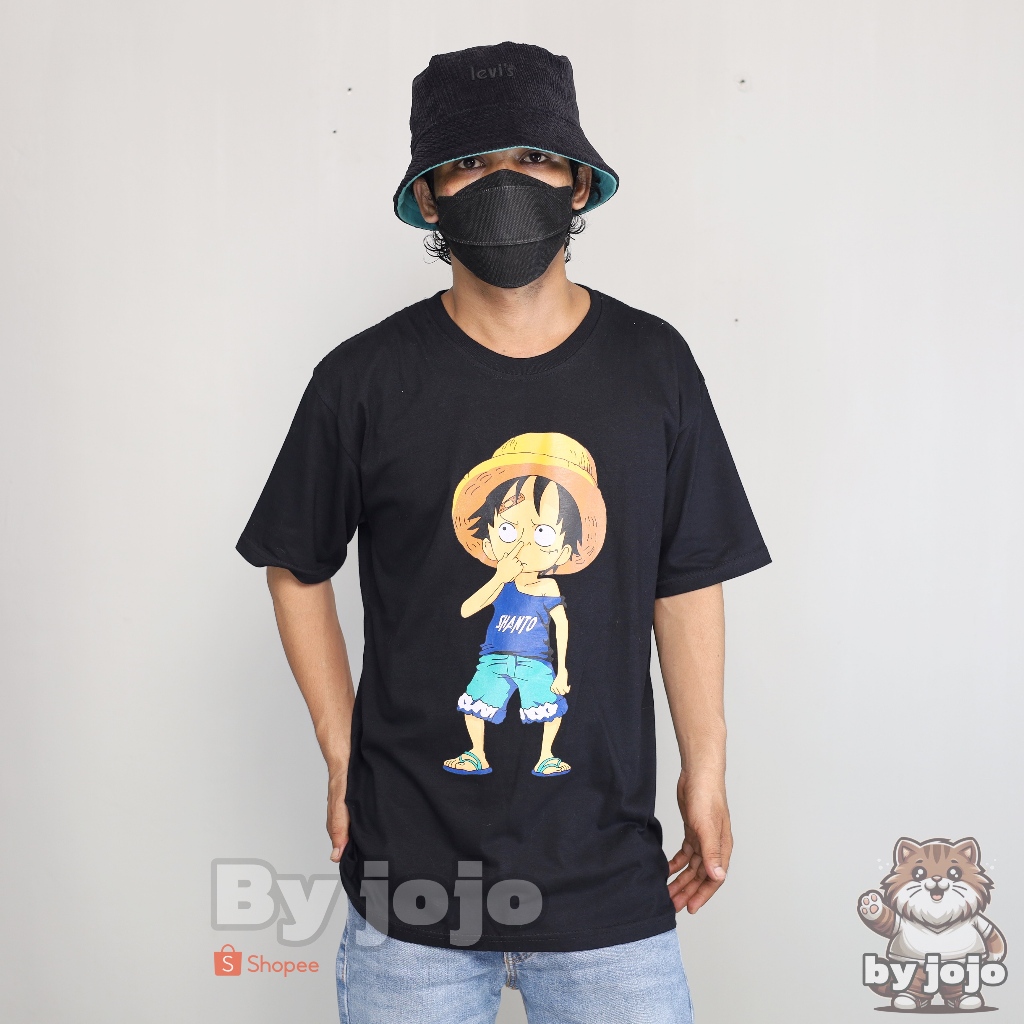 By jojo - Kaos Anime One Piece Monkey D Luffy Kecil Bahan Cotton Combed Lengan Pendek - Baju T-Shirt