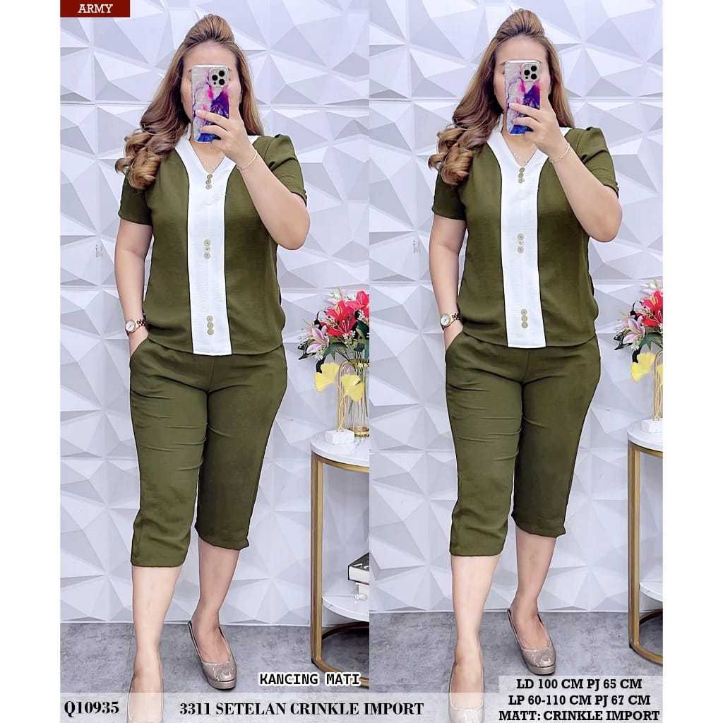 SET CRINKLE SETELAN BAJU CELANA PENDEK SETELAN WANITA DEWASA JUMBO CRINKLE SETELAN POLOS STELAN CRIN