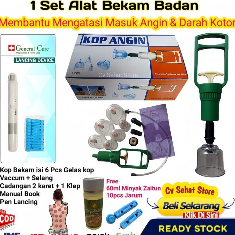 Langsung Pilih Satu 1 Set Alat Bekam Paket Komplit 6 Kop Dan Pen Lancing Device Jarum Bacam Autoklik