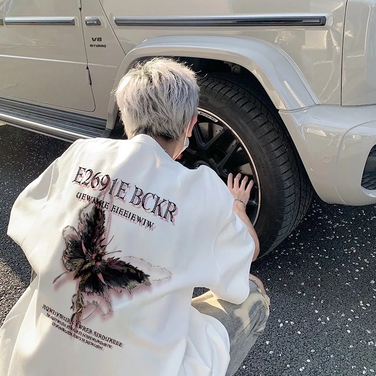 ART X3J2 HIGH RAIN baju pria oversize Kaos Pria Flower Butterfly Baju Distro Original 1 Retro Style 