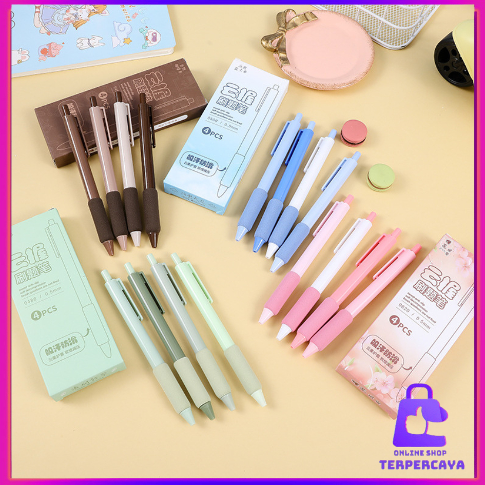 

OST Pulpen Mekanik 0.5mm Set Isi 4 Pcs Motif Polos Warna Pastel Dengan Bantalan Pena Empuk Set Pena Gel 0.5mm Lucu Pulpen Gel 4IN1 Warna Hitam Bolpoint Tinta Gel Cair 4 Pcs Journaling Pen Alat Tulis