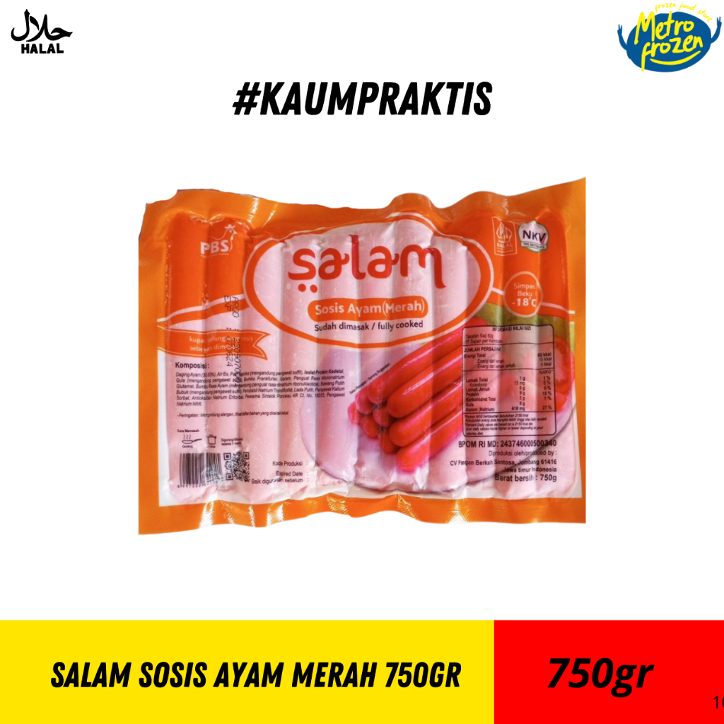 

SALAM Sosis Ayam Merah 750gr // sosis ayam // sosis merah 750gr// instan Banjarmasin// metrofrozen // metrofrozen food