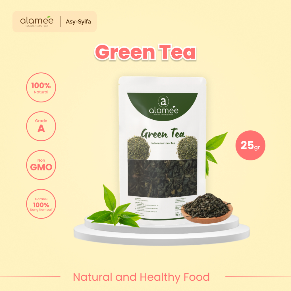 

ALAMEE Teh Hijau Green Tea Organic Kering Organik Greentea Minuman Herbal Siap Seduh Minum 25gr