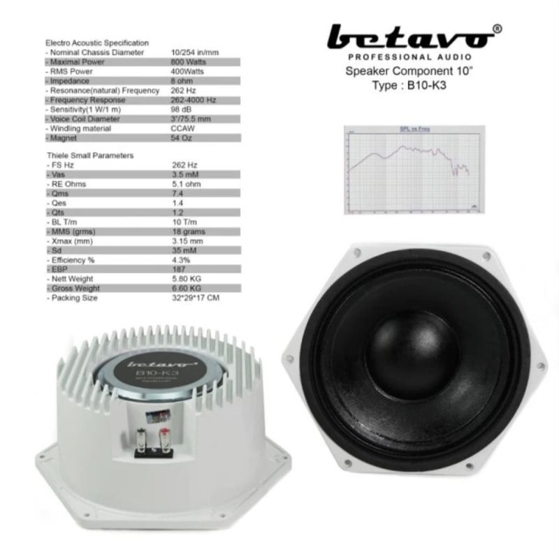 Speaker Komponen BETAVO B10-K3 / B10K3 Max Power 800 Watt