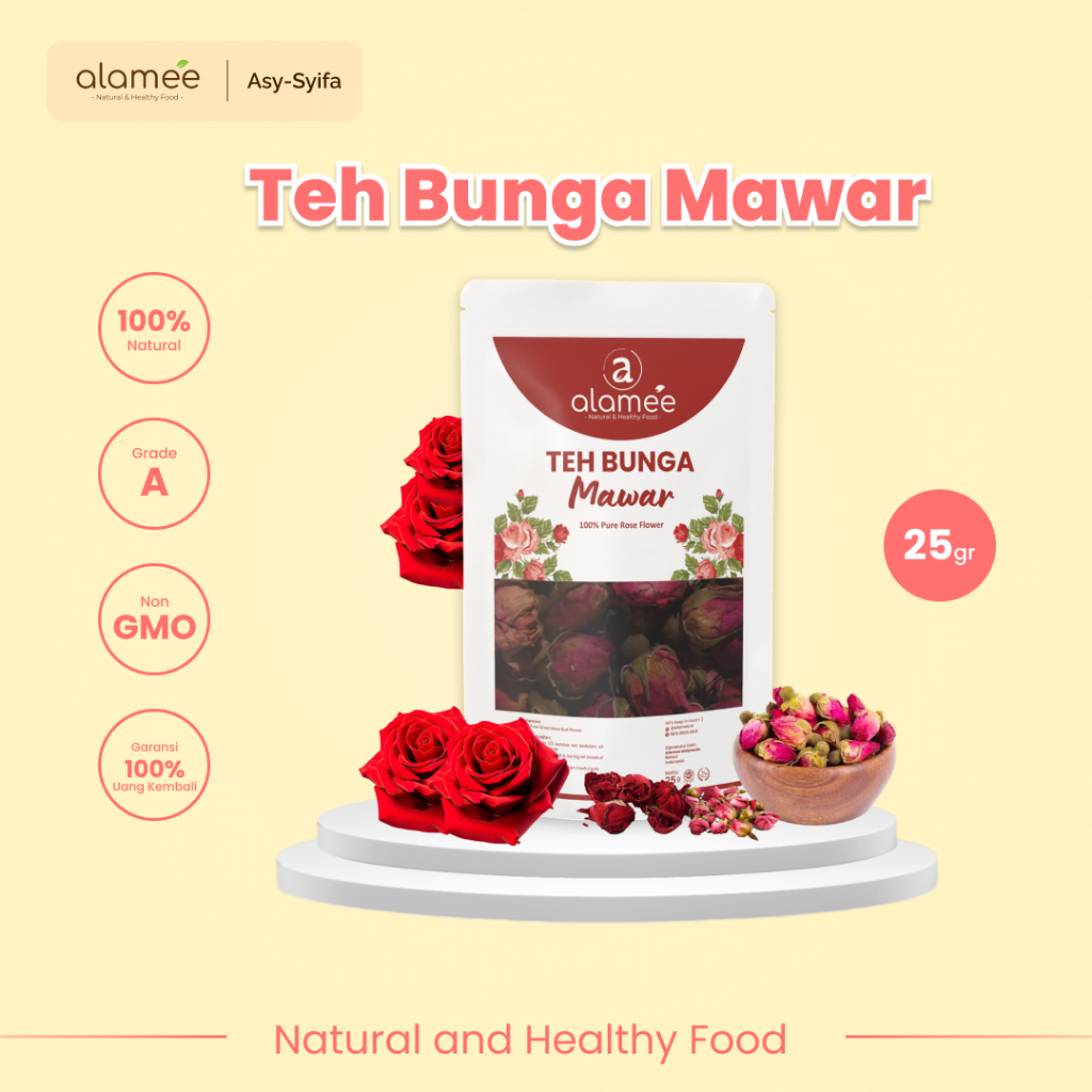 

ALAMEE Teh Bunga Mawar Rose Flower Kemasan Toples Flower Tea Organik Kering Dried Alami 25gr