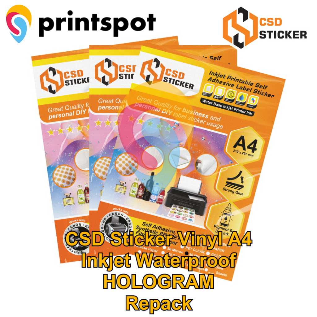 

CSD Sticker Vinyl Inkjet Hologram Gold A4 Stiker Label Rainbow Waterproof - Repack