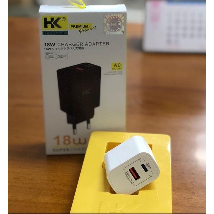HK Adapter Charger PD-202 Fast Charging USB & Type C PD QC3.0 18W