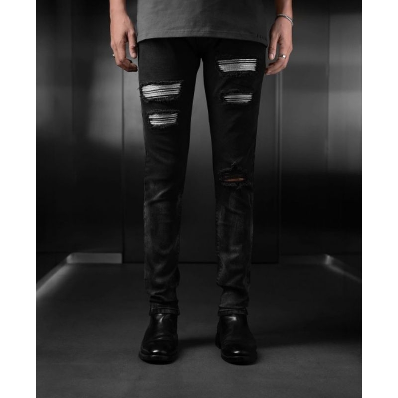 Rucas Caviar Platinum Silver Leather Celana Jeans Rucas