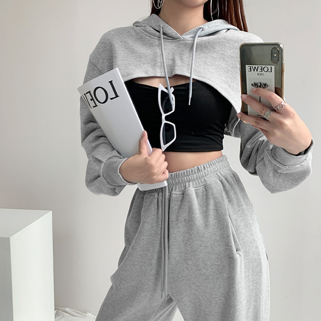 Hoodie Crop Wanita Kekinian Hoodie Crop Zumba Hoodie Olahraga Hoodie Wanita Kekinian Korean Style