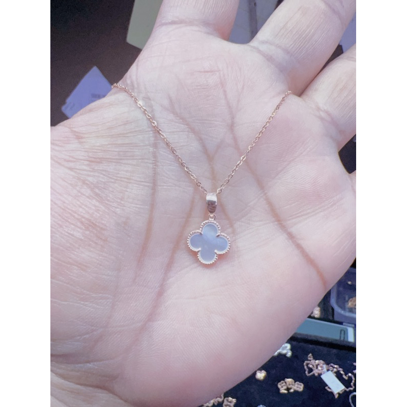 kalung fashion set liontin clover pink dan putih rose gold