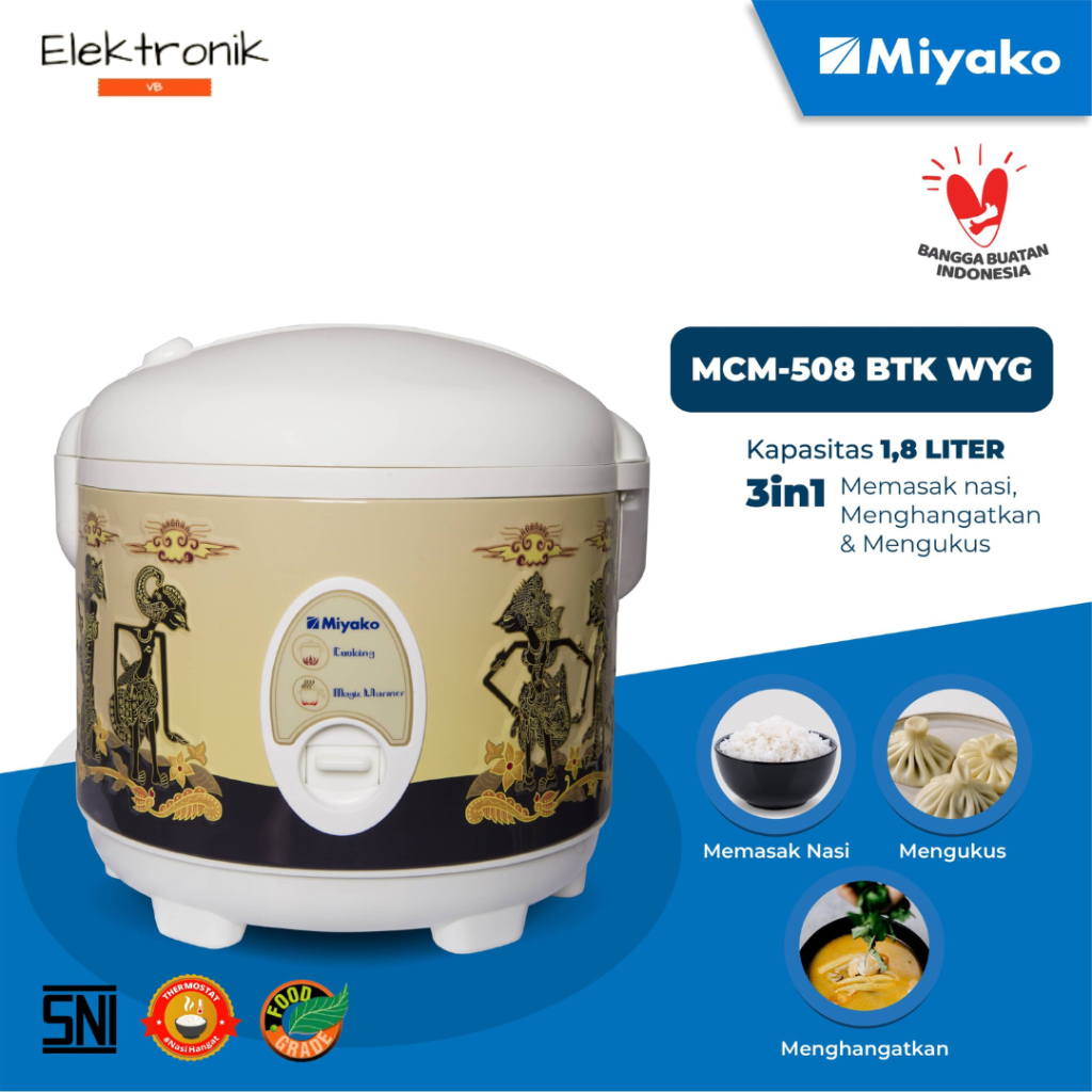 Rice Cooker Miyako MCM-508BTKWYG Kapasitas 1,8 Liter Batik Wayang