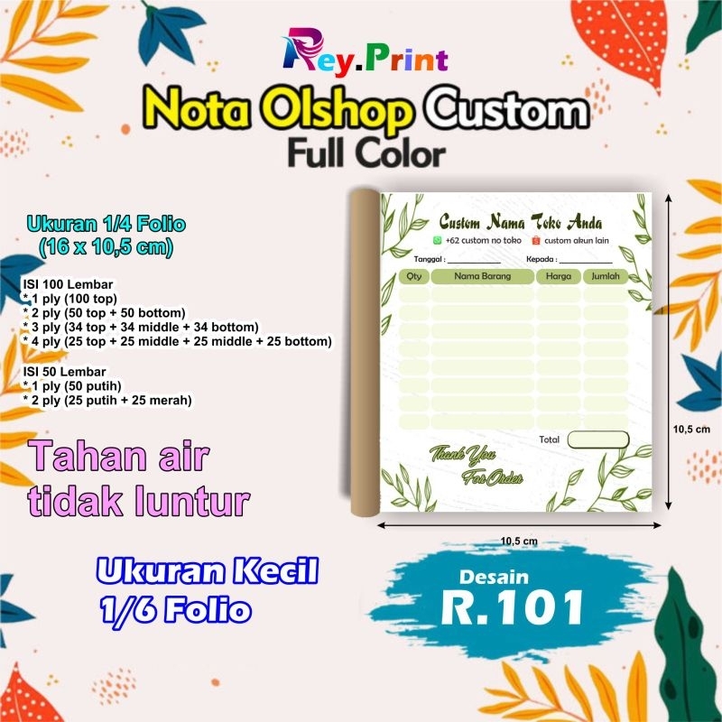 

Cetak Nota Olshop Custom Full Color Ukuran 1/6 Folio isi 100 Lembar