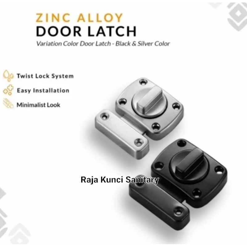 Grendel Putar/Slot Pintu Kotak/Kunci Pintu Rumah/Hitam/Silver