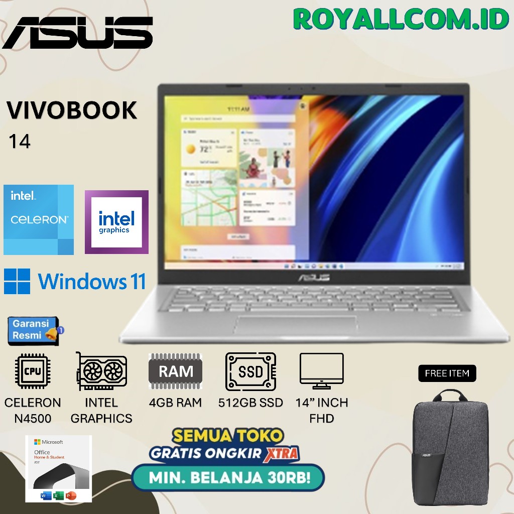ASUS VIVOBOOK 14 A1400KA N4500 8GB 512GB W11+OHS