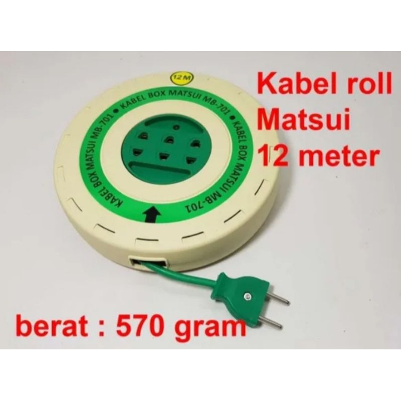 Kabel Box putar bulat Matsui 3 lubang 12 meter Cok sambung listrik Terminal datar kabel rol raun