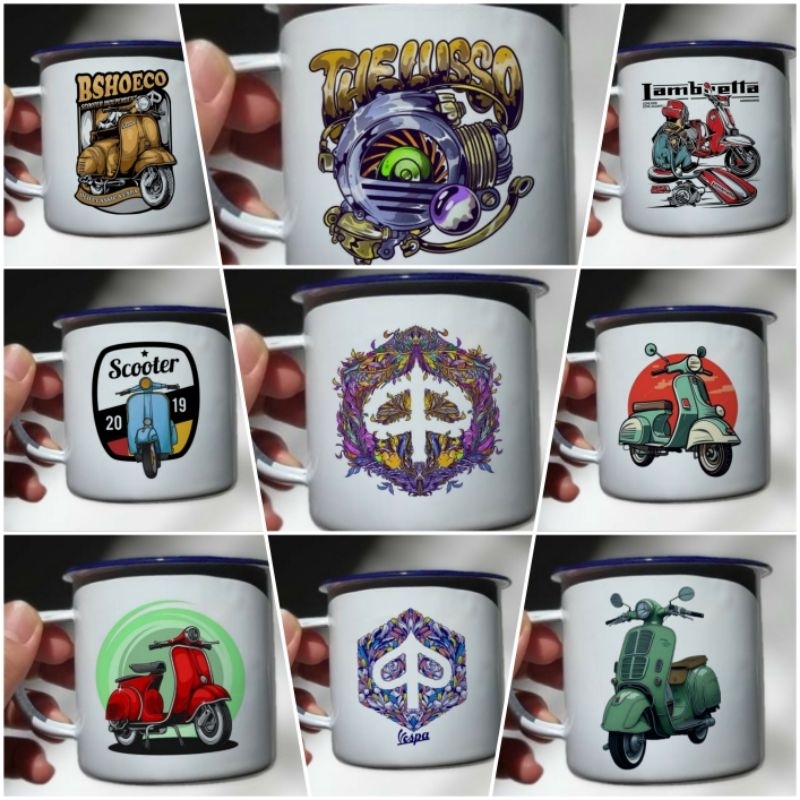 Cangkir Mug Enamel Jadul Decal Vespa Scooter #23