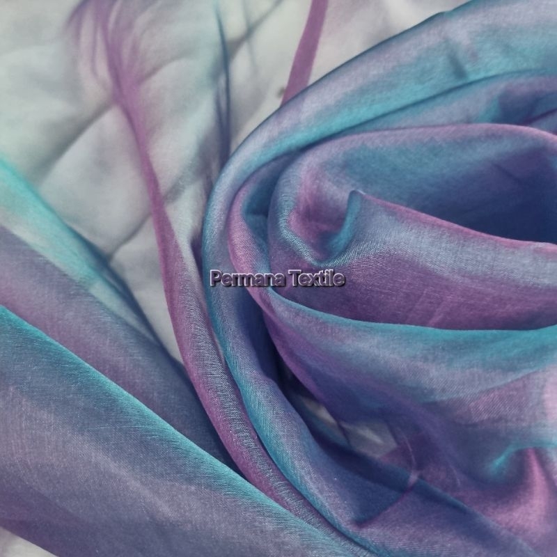RB Kain Organza Sutra Polos Bahan Sutra Asli Gradasi Two tone ( 100% Pure Silk )