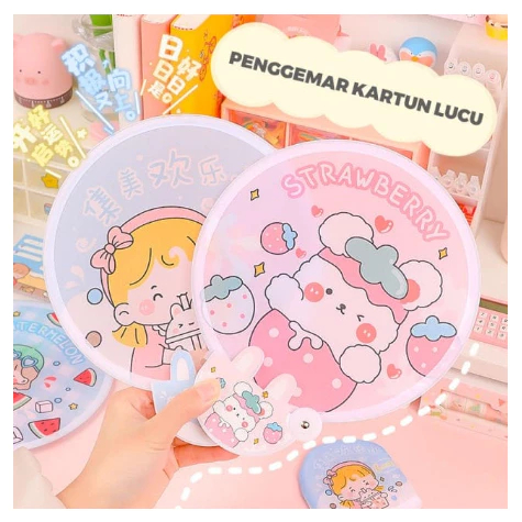 Kipas Tangan Ajaib Kipas Tangan Bulat Motif Cartoon Lucu Kipas Tangan Lipat Mini Motif Kartun Lucu