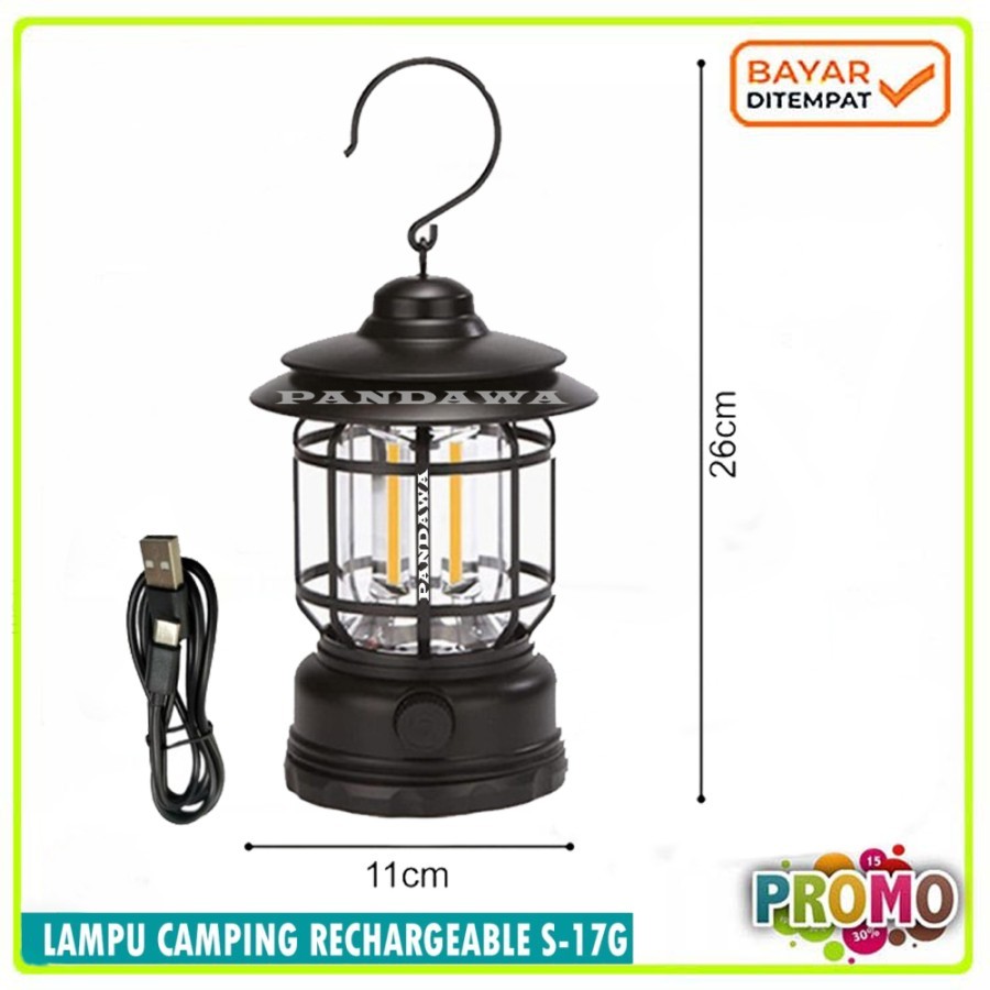 Lampu lentera emergency retro, lampu tenda camping waterproof / lampu angkringan rechargeable