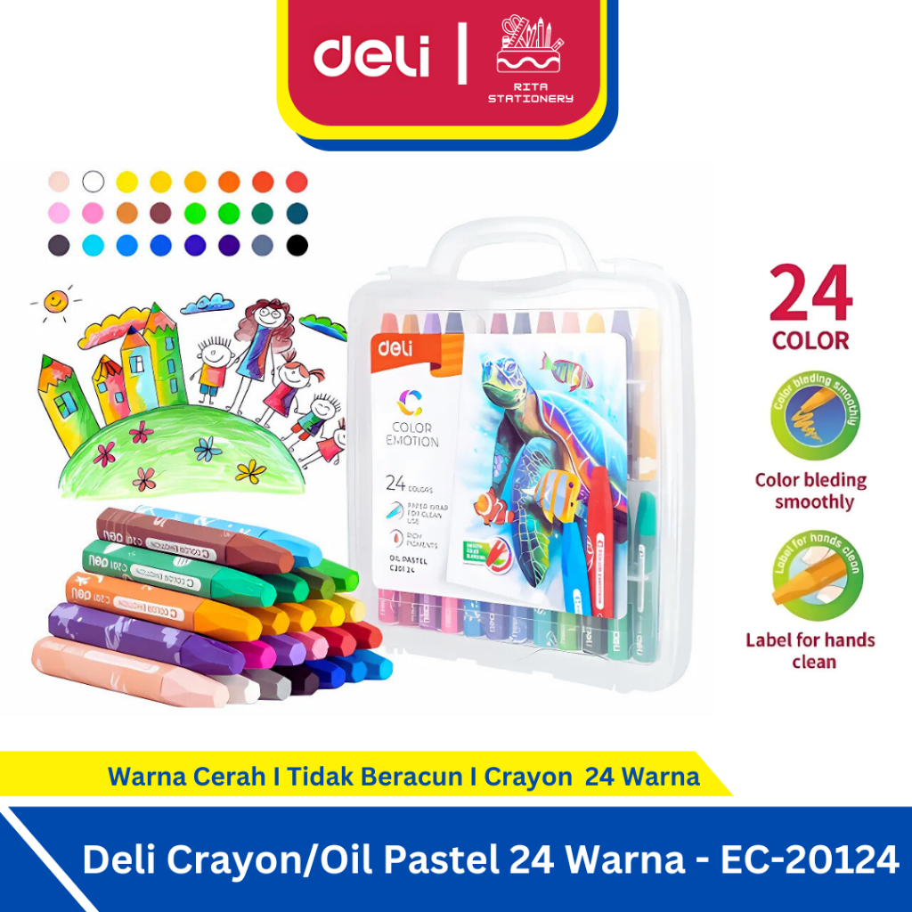 

Deli Crayon Oil Pastel Krayon Warna Cerah Tidak Beracun 24 Warna / Color - EC-20124