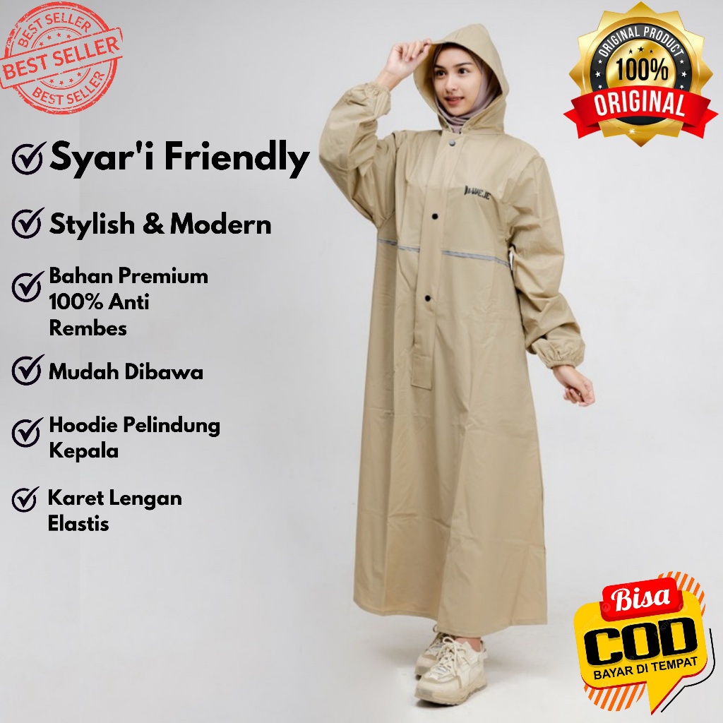 Jas Hujan Gamis Wanita Muslimah Syari Mantel Gamis Hijab Mantol Ujan Jumbo Waterproof WEJE Original