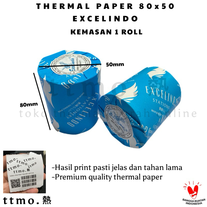 

(1 PCS) Kertas Kasir Thermal Paper 80x50 HASIL PRINT DIJAMIN JELAS, UKURAN PASTI PAS merk Excelindo