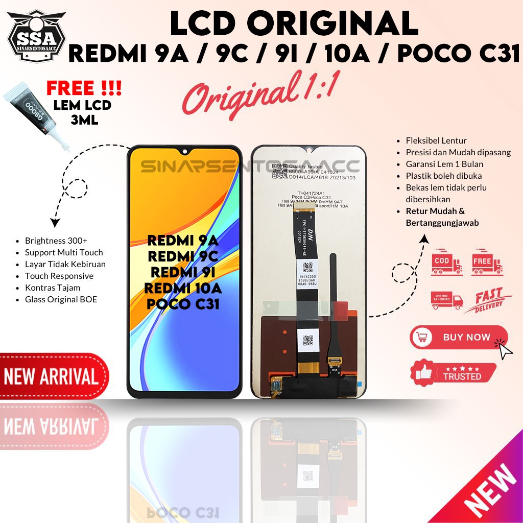 LCD Touchscreen FULLSET ORIGINAL Redmi 9A / 9C / 9i / 10A / POCO C31 FULL SET HP ORI Murah Garansi