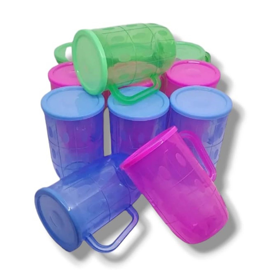 gelas plastik tutupp 2 Pcs Gelas Gagang Plastik/Gelas Gagang/Gelas Tebal/Gelas Plastik