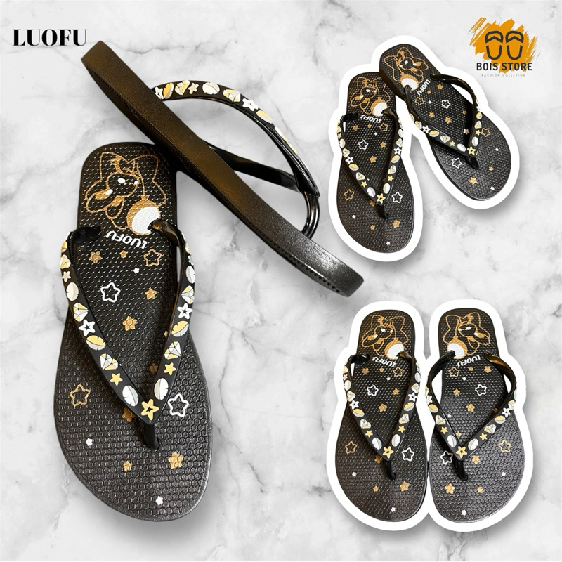 LUOFU F-1159 Sandal Jepit Jelly Motif Lucu Import
