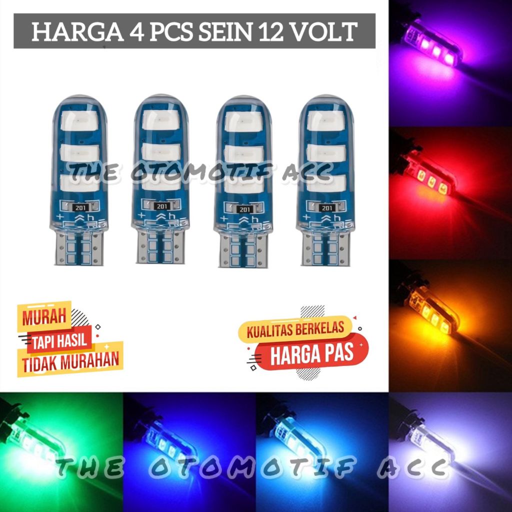 Paket 4 Pcs Lampu Sein Jelly Kedip T10 6 Mata / Paket Bohlam Lampu Sein Variasi Universal Motor