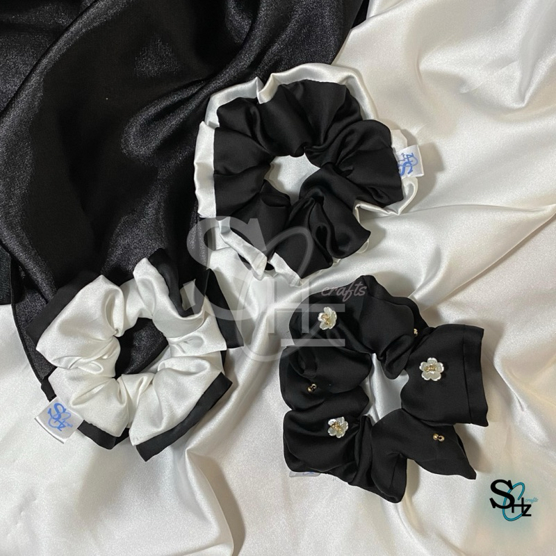 Shz craft scrunchies| scrunchies ala korea| scrunchies aesthetic| ikat rambut  |scrunchies black&whi