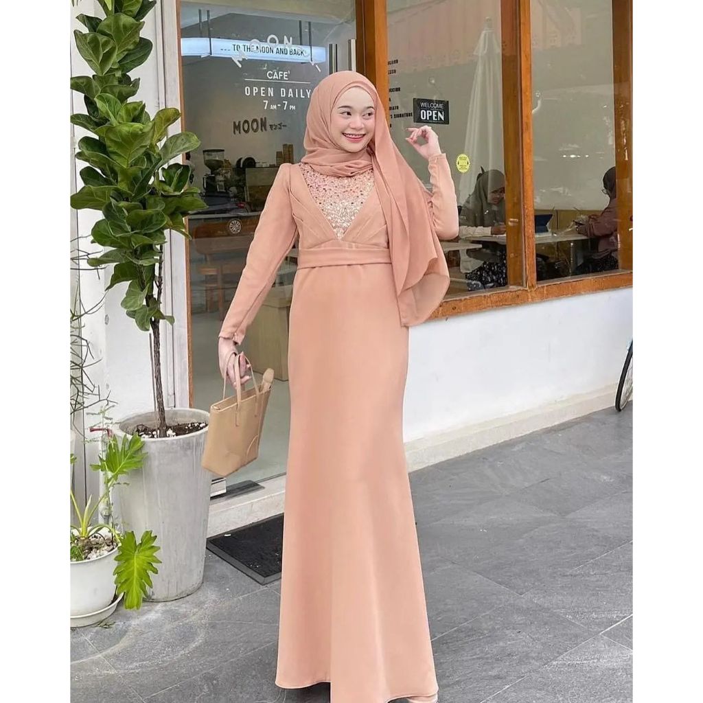Nedya Dress Baju Gamis Wanita Kekinian Gamis Mewah Simpel Elegan Cantik kondangan