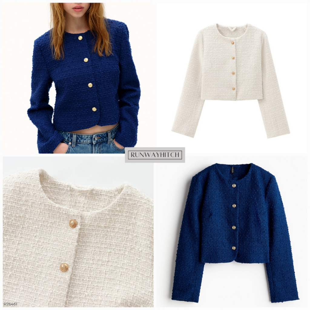 WHITE TEXTURED TWEED BLAZER KOREA / NAVY CLASSY BLAZER TWEED R76461