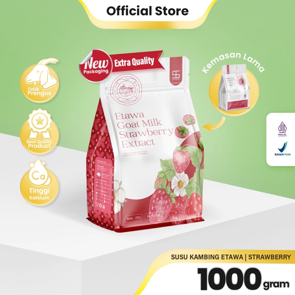 

Official Ternak Syams Surabaya - Susu Kambing Etawa Bubuk 1000 gram 1 Kg Rasa Strawberry Ternak Syam