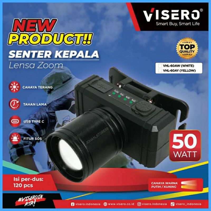 Senter Kepala VISERO 50W ZOOM / Senter Kepala ZOOM 50 Watt VISERO Super Terang