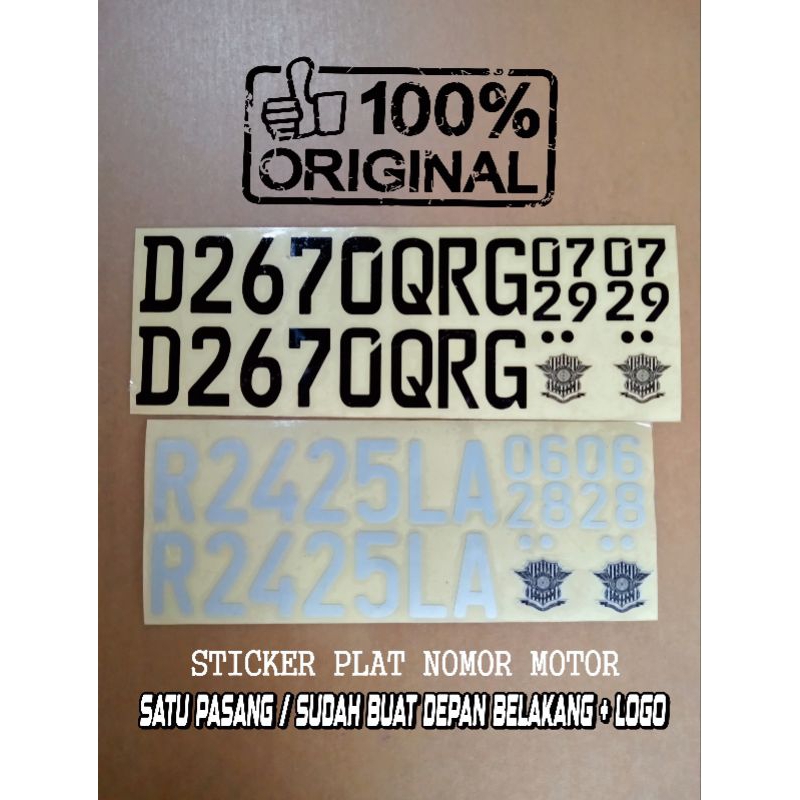Sticker PLAT NOMOR MOTOR BAHAN REFLEKTIF/FOSFOR Sudah Buat depan belakang+ Logo