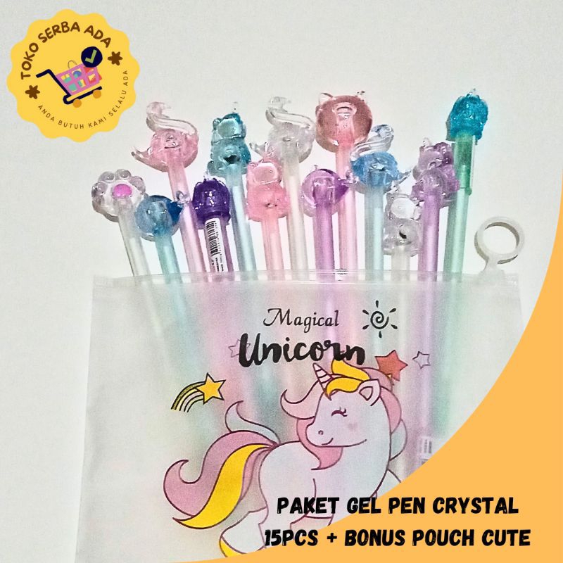 

Paket Pulpen Gel Crystal 15pcs + Bonus Pouch - Paket Gel Pen Crystal Murah + Bonus