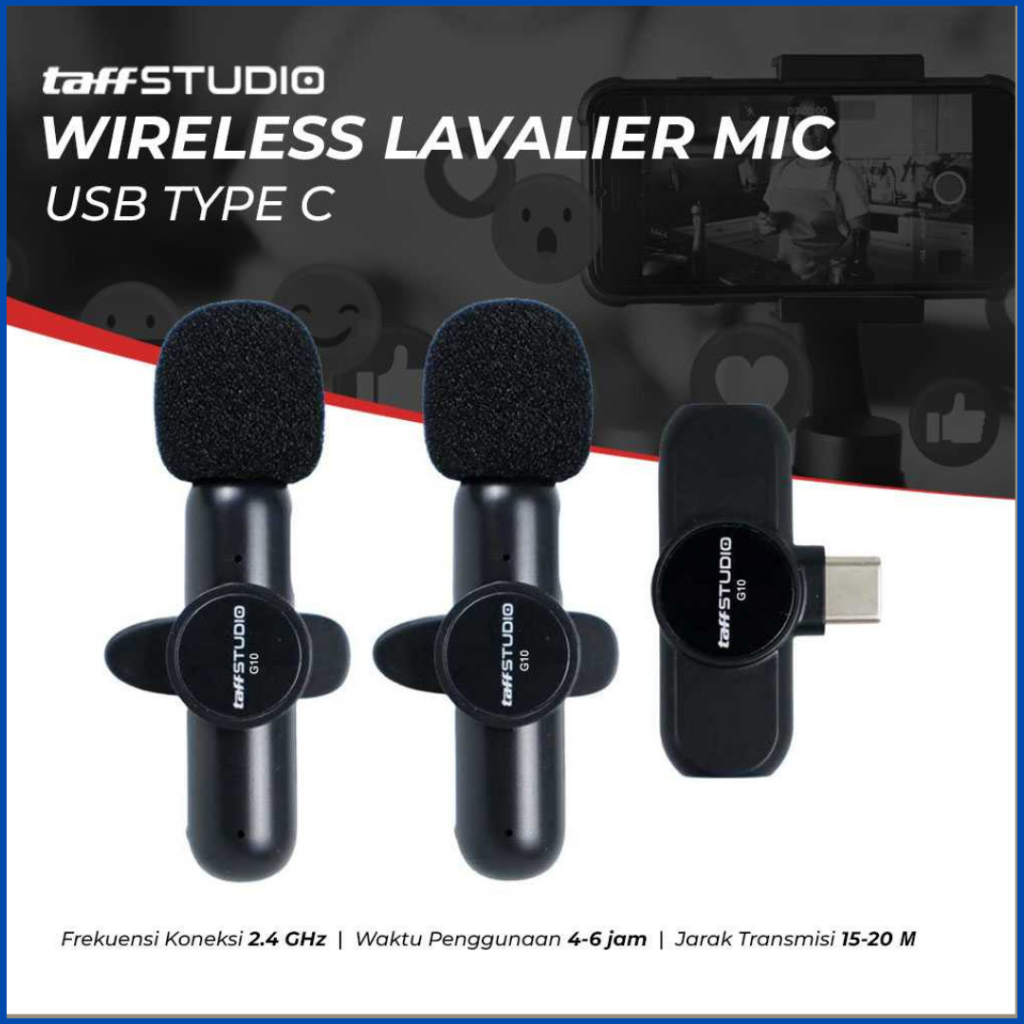 COD TaffSTUDIO 2 PCS MIC mik konten kreator wireles murah isi 2 hp vlog tanpa kabel youtuber  G10