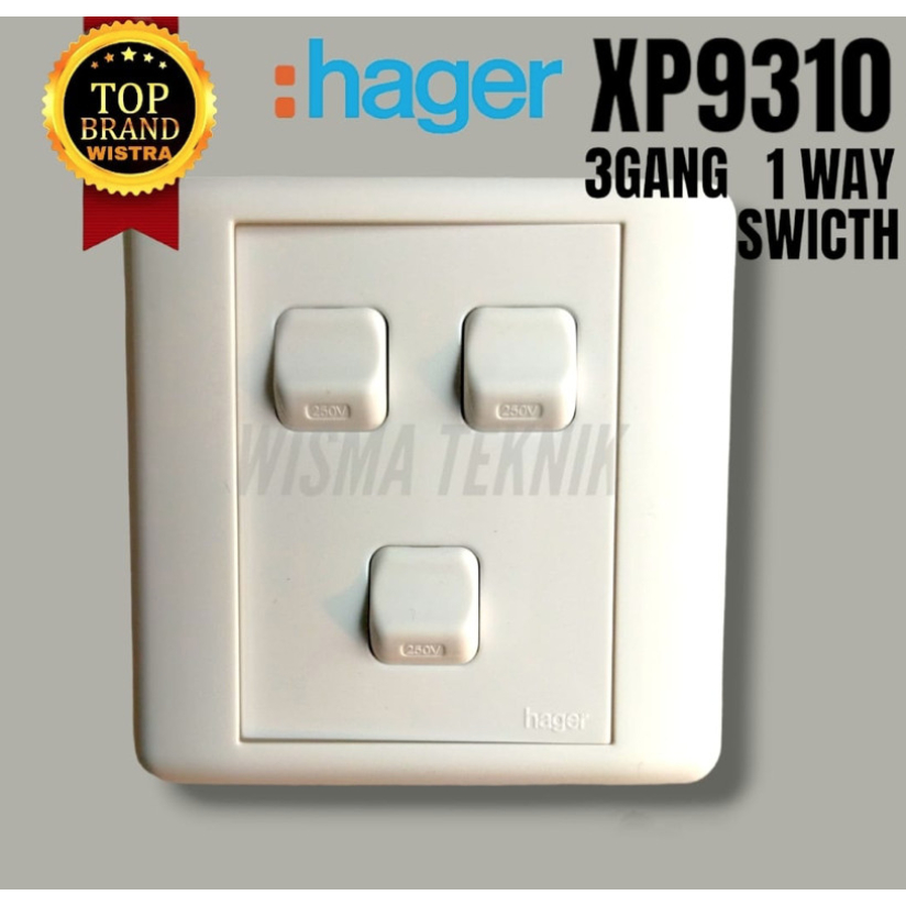 Saklar listrik 3 gang 1 way XP9310 Hager