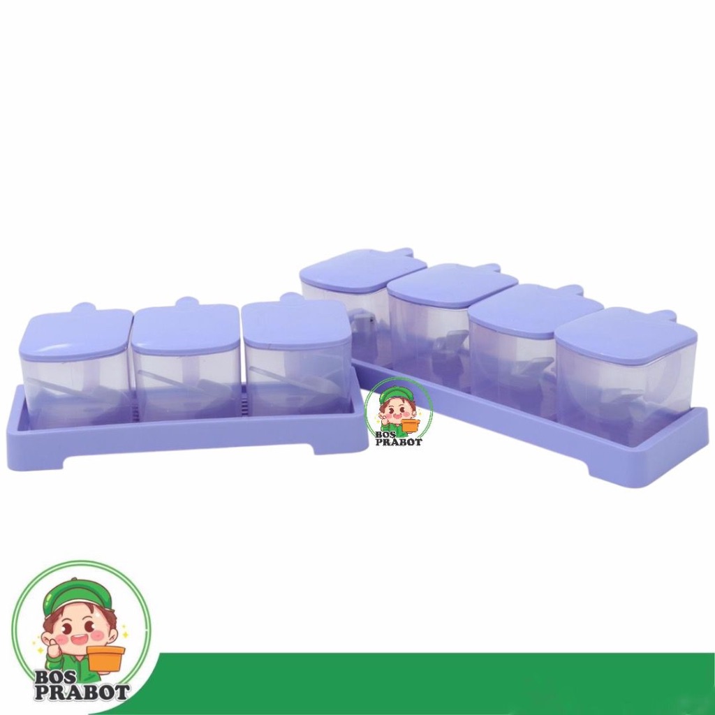 TEMPAT BUMBU SET PLASTIK / TEMPAT MICIN GULA GARAM / SET TEMPAT BUMBU DENGAN SENDOK