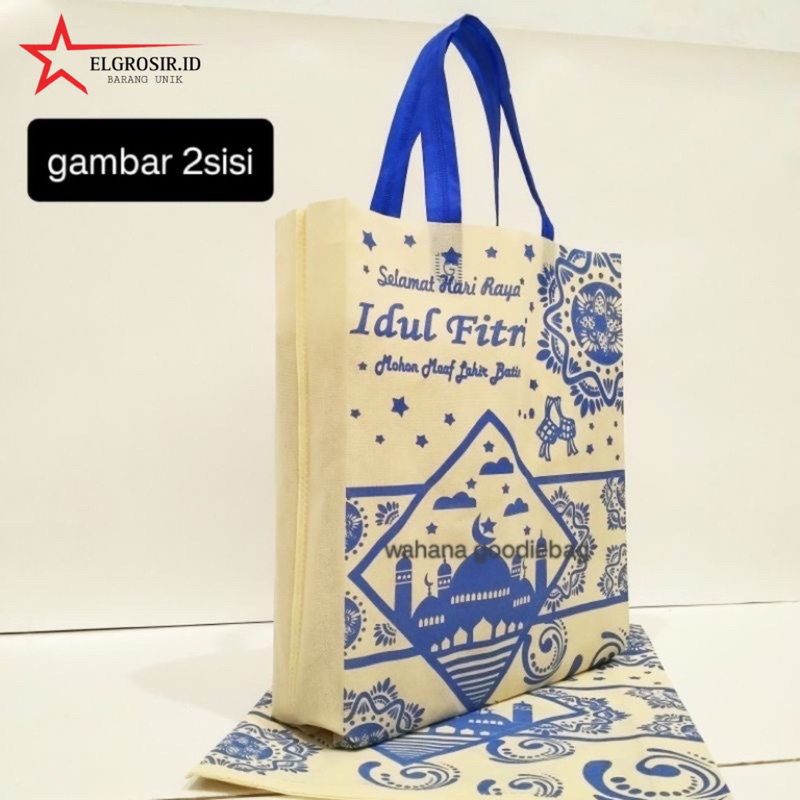 

1lusin (12pcs) Pahe ( PAket HEmat ) Goodie Bag Handle Idul fitri uk 30x40x8 kain 65gsm / Tas Spunbond Edisi Lebaran