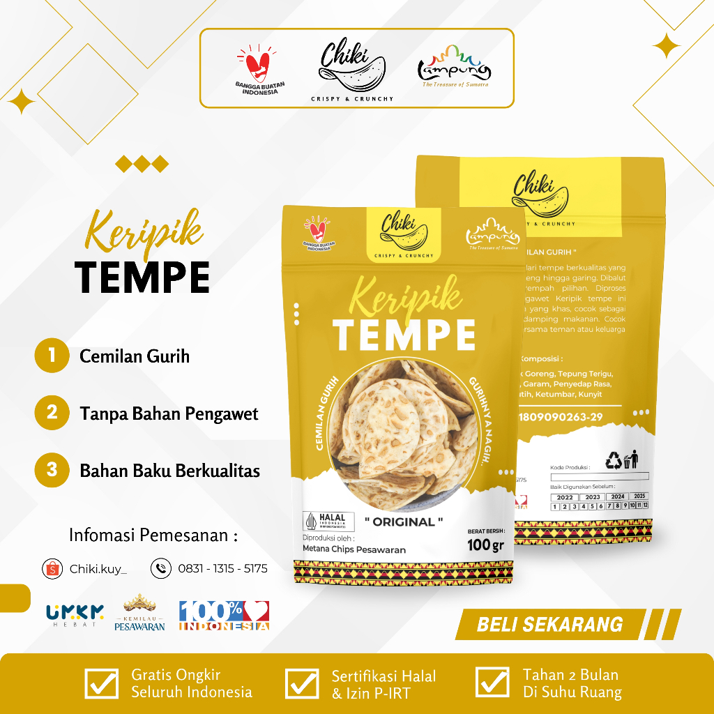 

Chiki.kuy - Keripik Tempe 100 Gram | Cemilan Gurih Crispy & Crunchy