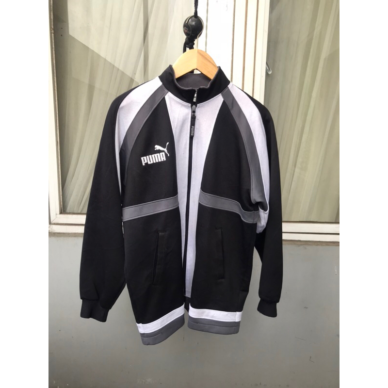 Tracktop Jaket Brand Pria Puma Garris Hitam Abu Putih Size L