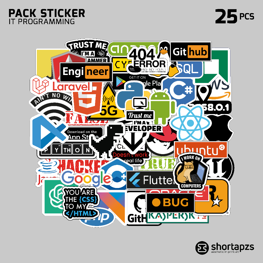 

PACK STIKER 25 PCS IT PROGRAMMING TEKNIK | STIKER ESTETIK LAPTOP HP CASING TUMBLER NOTEBOOK