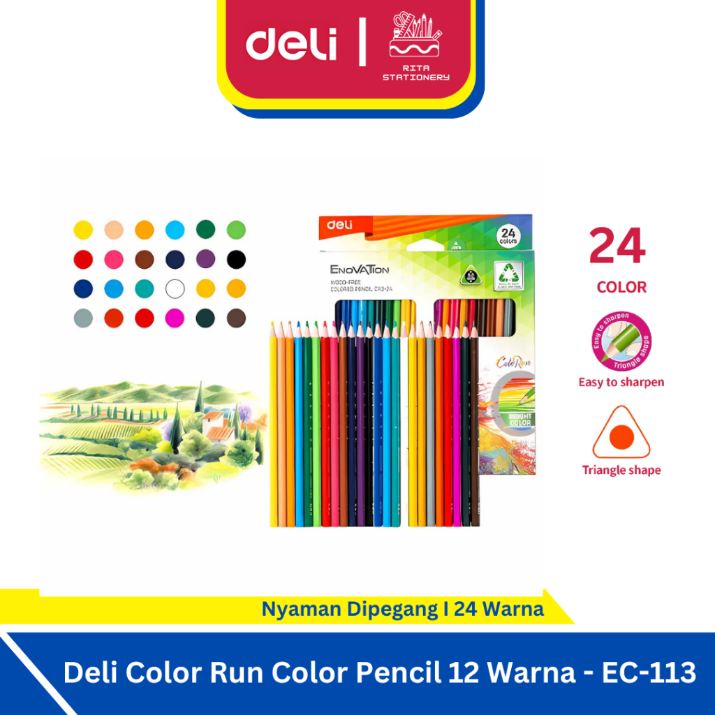 

Deli Pensil Warna 24 Wrn / Run Color Pencil Desain Segitiga Panjang - EC113-24