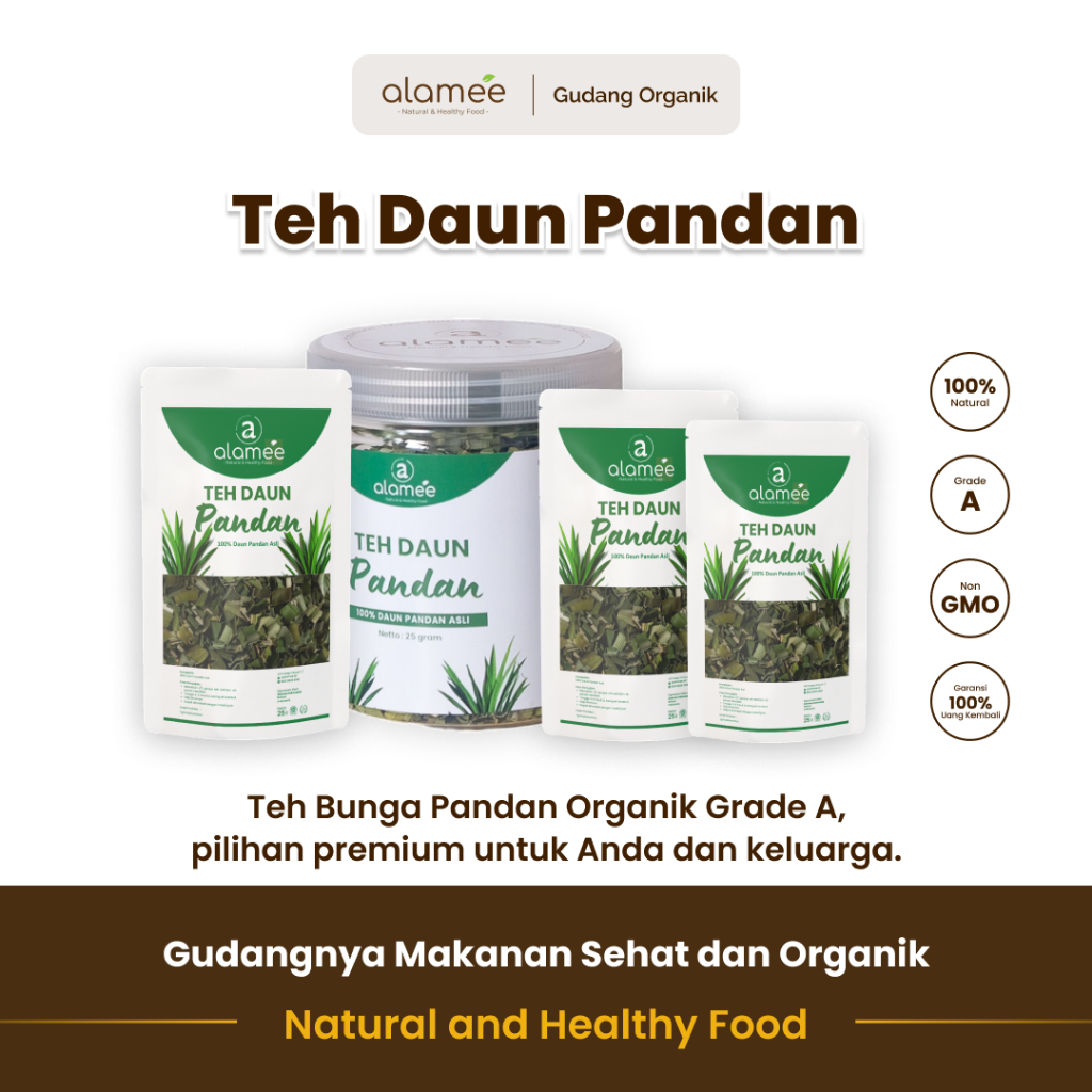 

alamee teh bunga pandan memberikan rasa khas dan alami serta menyegarkan dengan khasiat kesehatan