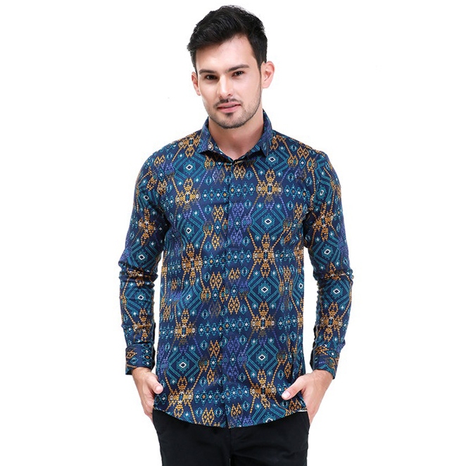 Bonang in Style - Batik Pria Lengan Panjang Warna Rose Gold Bahan Melar