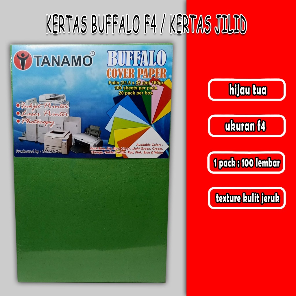 

kertas buffalo f4 / kertas jilid / hijau tua / 1 pack / 100 lembar
