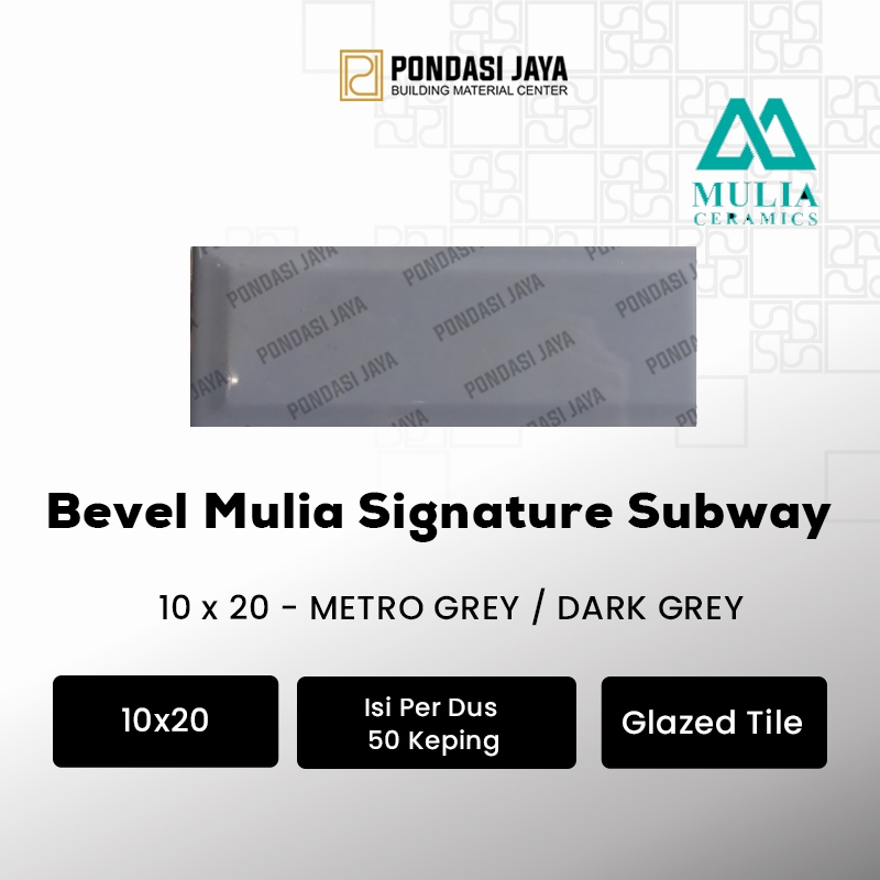 Bevel Mulia Signature Subway Keramik Dinding 10 x 20 - METRO GREY / DARK GREY