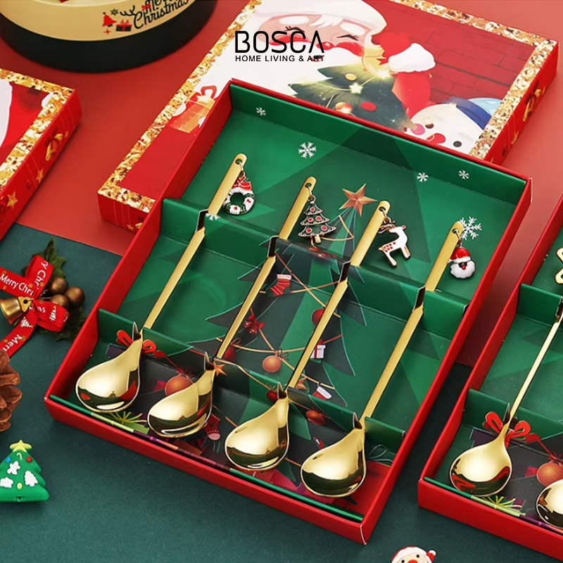 Bosca Living - Sendok Natal Pendant / Sendok Gold Emas Edisi Xmas / Sendok Kue Teh Kopi / Sendok Set